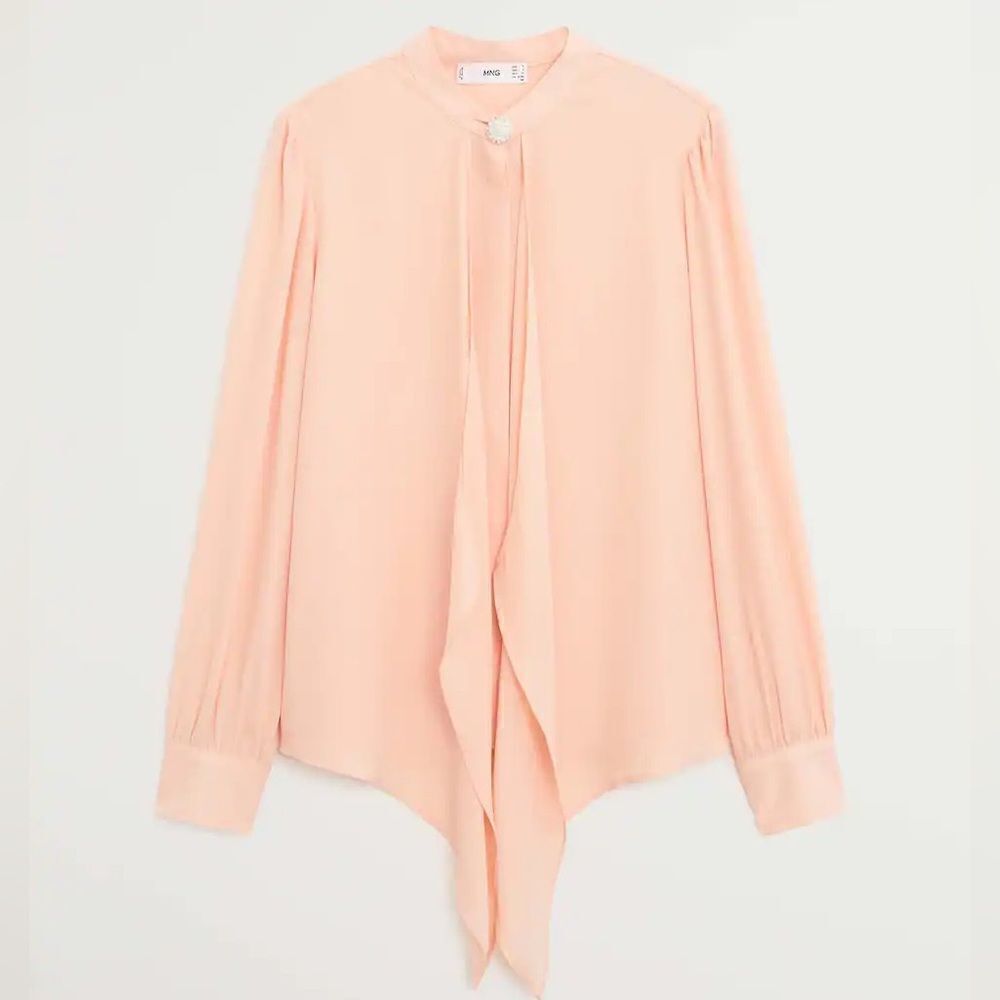 Mango Flowy Shirt With Jewel Pearl Button New